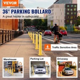 VEVOR Safety Bollard, 36 Inch Height Bollard Post, 4.5 Inch Diameter Steel Pipe Safety Bollard Post, Yellow Steel Bollard, Steel Safety Bollard with 8 Anchor Bolts, Perfect for Traffic-Sensitive Area
