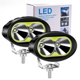 LED Work Light, Work Light, 20 W, Squid Ring, 12 V/24 V, Narrow Angle, Spot Beam, For Forklifts, Audubai, Bike Auxiliary Light, Round Type, Fog Lamp, Set of 2 (White + Blue)