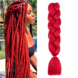 Braiding Hair Red Braid Hair Extensions for Box Braids Hot Water Setting High Temperature Synthetic Fiber (A12-1Pack)