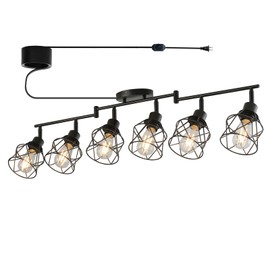 vivihobb Dimmable 6 Light Plug in Ceiling Light,Black Plug in Track Lighting Kit with 16.5' Cord,Flexibly Rotatable Light Head,Modern Industrial Farmhouse Style(Bulbs Not Included)