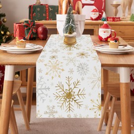 Christmas Table Runner Xmas Snowflakes Dining Table Farmhouse Christmas Decorations Winter Table Runner Indoor Home Decor 13x72 Inch
