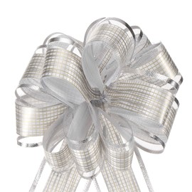 MECCANIXITY 5pcs 6 Inch Large Pull Bow Gift Wrapping Bows Ribbon Organza Bows Silver for Wedding Baskets Presents Christmas Party