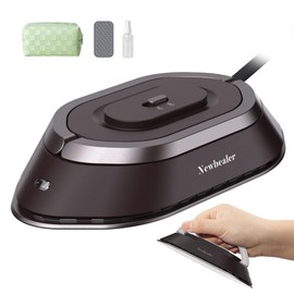 Newbealer Travel Iron with Global Voltage, 100-240V Mini Dry Iron for Clothes (No Steam), Max 300W, 60s Heat Up, 302℉ Non-Stick Ceramic Soleplate, 0.8lbs Ultra-Lightweight (Brown)