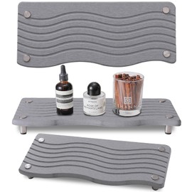 SGQQ 2 PCS Stone Drying Tray for Bathroom&Kitchen Sink - Fast Water Absorption, Diatomite Stone Sink Tray,Stone Soap Tray with Quick Dry Feature Light Grey