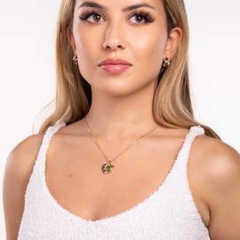 Barzel 18K Gold Plated Leopard Heart Earring & Necklace Set with Austrian Crystals, 18 Inches with 2 Inches Extension - Made In Brazil