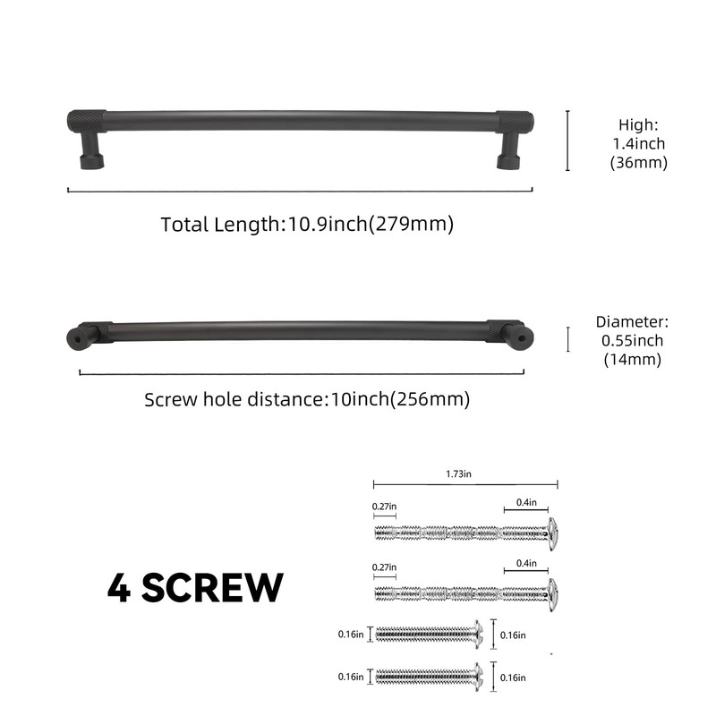 BUKOBYHE 6 Pack 10Inch Matte Black Kitchen Cabinet Handles Knurled