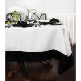 Solino Home Black and White Linen Tablecloth 108" L x 60" W Inch - 100% Pure Linen Table Cloth for Rectangle Tables - Contempo, Machine Washable Tablecloth for Wedding, Spring, Easter