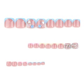 FIEONCIY Press on Toenails with Designs Acrylic Fake Nails for Toe Artificial False Nails with Charms Glue on Toe Nails for Spring Summer Stick on Toenails for Women Girls(ST3348)