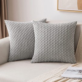 MIULEE Corduroy Cushion Covers Decorative Soft Throw Pillow Cover Square Pillowcase for Sofa Livingroom Chair Bedroom with Invisible Zipper 18x18 Inch 45x45 cm Pack of 2 Light Grey