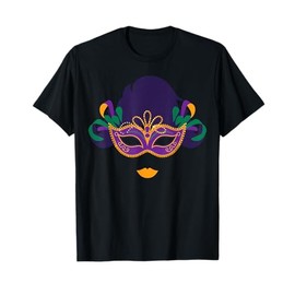 Mardi Gras Mask Woman Face Purple Hair T-Shirt