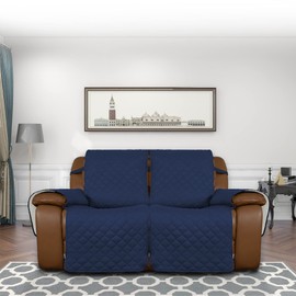 Easy-Going Oversized Loveseat Recliner Cover, Reversible Couch Cover for Double Recliner, Split Sofa Cover for Each Seat with Elastic Straps for Dogs, Pets(Oversized 2 Seater, Navy/Ivory)