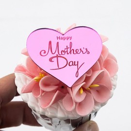 6x Mother's Day Acrylic Cupcake Toppers - Heart Shaped Gold Acrylic Decoration for Mother's Day, Birthdays, and Celebrations