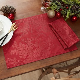 Elrene Home Fashions Poinsettia Elegance - Servilletas de Tela Jacquard para Navidad y día Festivo, Juego de 4, 17 x 17 Pulgadas, Rojo