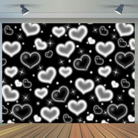 CYLYH 10x8FT Black Heart Photo Backdrop 90s Backdrops for Photoshoot Valentine's Day Backdrop Women Men Happy Birthday Photography Background Banner D853