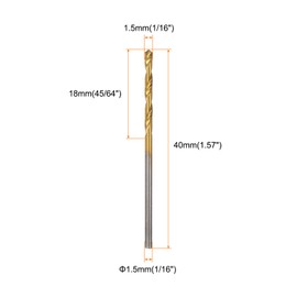 sourcing map Brad Point Drill Bit 1.5mm(1/16") Dia Straight Round Shank Drill Metric Brad Point Spiral Twist Drill Bits for Carpenter Woodworking Plastic Rubber, Golden