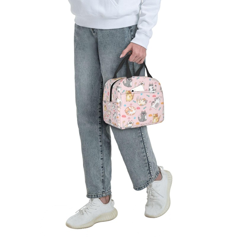 Pink Cat Lunch Bag Reusable Zipper Closure Insulated Pink Cats