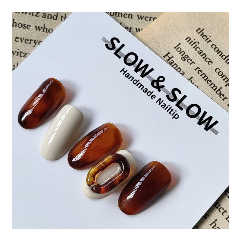 [Fall Discount]Pumpkin Marble NailPosition can be changed - Short Nose