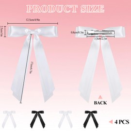 vivinin 4pcs Solid Silky Satin Hair Bows for Women, Hair Ribbon Clip with Long Tail, Ribbon for Hair Daily Wear, White and Black Hair Bow Hair Accessories, Bow for Hair for Women Girls Gifts