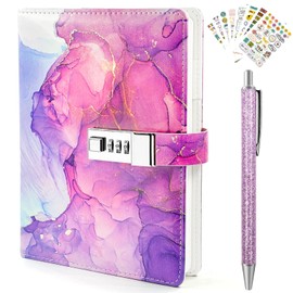 Seyaom Diary with Lock for Girls and Women, A5 PU Leather Diary with Code, 90 Pages Password Protected Travel Notebook with Metal Ballpoint Pen and Gift Box, Purple