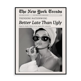 Dazzlewall New York Trends Wall Pictures, Black White Newspaper Better Late Than Ugly Funky Feminist Canvas Pictures for Living Room Bedroom Decoration 30 x 40 cm Unframed