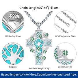 Eusense Celtic Cross Necklace for Men Women 925 Sterling Silver Celtic Cross Jewelry Irish Celtic Knot Crucifix Cross Necklace Celtic Cross Pendant Necklace Turquoise Necklace