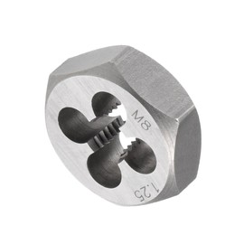 CoCud Hex Rethreading Die, M8 x 1.25 Pitch, Carbon Steel Cylindrical Pipe Threading Tool with 4 Chip Holes - (Applications: for Threading Repairing)
