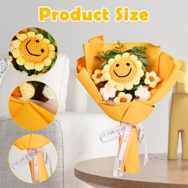 Handmade Crochet Flower Bouquet, Knitted Smile Sunflower, Hand Woven Artificial Floral Arrangement, Knitted Eternal Fake Flowers, Plush Bouquet for Mother’s Day, Birthday, Valentine's Day, Wedding
