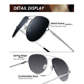 ANYLUV Pilot Sunglasses Mens, Polarised Sunglasses Men Women Classic Black Shades Metal Frame with UV Protection (Silver/Grey)