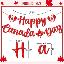 Happy Canada Day Banner, Canada Day Decorations, 1st of July Independence Day Party Decorations, Red and White Glitter
