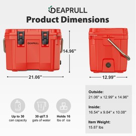 30 Quart Hard Cooler, Insulated Ice Chest Box Holds Ice for More Days, Portable Cooler with Handle, Cup Holders, Double Latches for Camping, Drink, Beverage, Beach, Picnic, Fishing, Boat, Barbecue