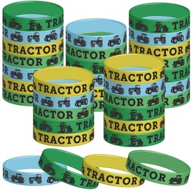 ATSMOICY 48 Pieces Tractor Party Wristbands Rubber Bracelets - Farm Green Tractor Birthday Party Favors Supplies Decorations Goodie Bag Favor Stuffer Stretchable Silicone Wristband