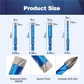 Diamond Drill Bit - BRSCHNITT 1/4 1/4 5/16 3/8 inch Masonry Drill Bits Set for Porcelain Tile Ceramic Stone Granite Marble,Hex Shank Diamond Hole Saw Drill Bit(5pcs/Pack).