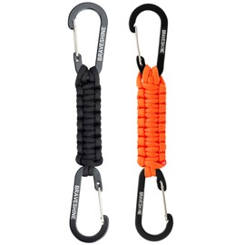 BRAVESHINE Carabiner Key Ring Carabiner Hook with Strap, Carabiner Key Ring Short with Carabiner for Children, Men, Women (1 Black, 1 Orange)