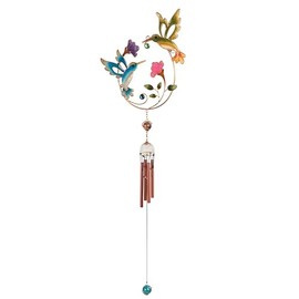 ICE ARMOR 32" Long Blue Bird and Green Bird Copper and Gem Wind Chime Statue Sculpture Ornament Decoration Garden Decor Ideas for Housewarming, Holidays and Birthdays
