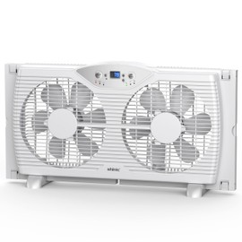 shinic Twin Window Fan with Reversible Airflow, Thermostat Controlled, 3 Speeds & 3 Functions(Exhaust, Intake & Circulate), 23.8" - 37" Expandable Width for Home Kitchen Use