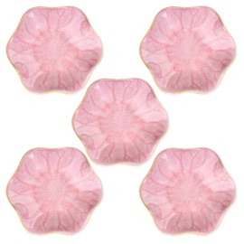 VanEnjoy Pink Flower Plates Ceramic Floral Dishes Small Dipping Sauce Cups Soy Sauce Dish Prep Bowls - Set of 5