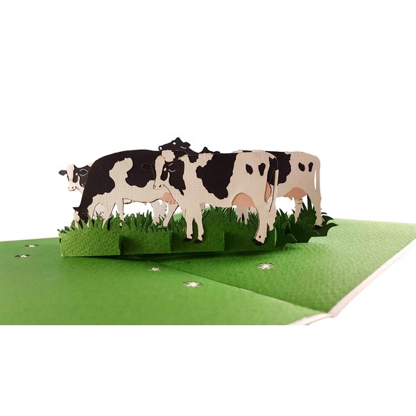 iGifts And Cards Dairy Cows 3D Pop Up Greeting Card - Cattle, Farm, Barn, Grass, Wow, Half-Fold, Happy Birthday, Friendship, Thank You, Father's & Mother's Day, All Occasions, Retirement, Welcome
