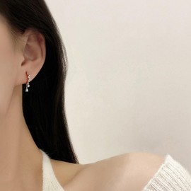 WOVEE Hoop Earrings AAA Zirconia with Drop Pendant Small 10 mm Earrings Hanging White Gold-Plated Tassels Dangle Women, Cubic Zirconia