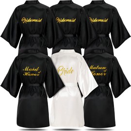 Janmercy 6 Pieces Bridesmaids Robes for Wedding Bridal Robes Matron of Honor Maid of Honor Wedding for Bridal Party Gifts(White, Black)