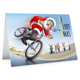 STREET SANTA - BMX Christmas Card - Large A5 Card Size - Funny Humour - Made in the UK - Be Merry this Xmas - For Son Daughter Nephew Niece