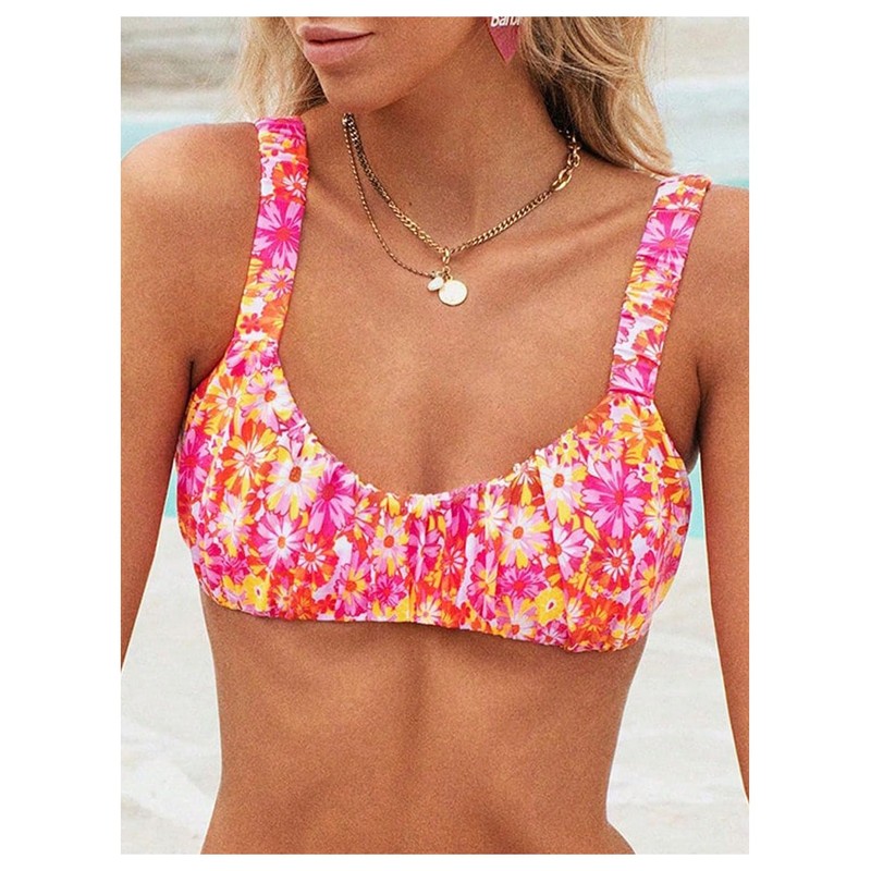 Verdusa Women's Floral Print Bikini Top Only Boho Scoop Neck