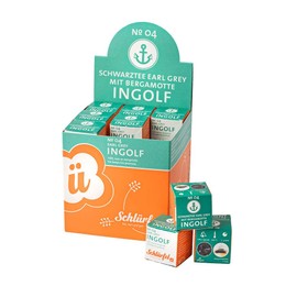 Schlürf Black Tea "Ingolf" No. 4, Sip Organic Black Tea Earl Grey with Bergamot, Display with 27 Pyramid Tea Bags Individually Packed in Cubes, 67.5 g (27 x 2.5 g)