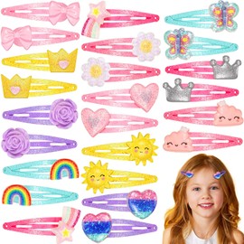 Hanaive 24 Pcs Rainbow Unicorn Clips Metal Hair Clips Butterfly Snap Barrettes Cute Mermaid Hair Pins Sparkly Animal Hair Accessories for Toddlers Little Girls Birthday Party Gifts(Lovely Pattern)