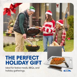 XL Deluxe Meal Prep System Cutting Board - Large Carving Board with Meat Thermometer, Juice Groove, Spikes, Drip Tray & Removable Board - BBQ Essential & Kitchen Gifts - BPA Free Cutting Board - Grey