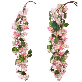 INSUNSIX Peach Bougainvillea Garland 2PCS Artificial Hanging Flowers 6.6FT Faux Bougainvillea Artificial Vine Flowers for Wedding Arch Centerpieces Table Runner Wall Decorations (Peach)