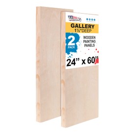 U.S. Art Supply 24" x 60" Birch Wood Paint Pouring Panel Boards, Gallery 1-1/2" Deep Cradle (Pack of 2) - Artist Depth Wooden Wall Canvases - Painting Mixed-Media Craft, Acrylic, Oil, Encaustic