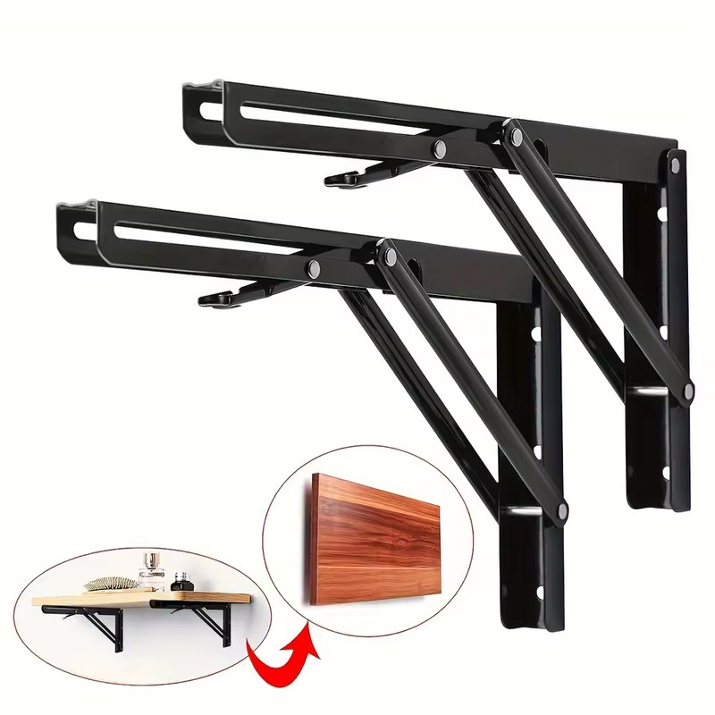 2-Pack Folding Shelf Brackets with 90° Lock & Press-to-Fold Design