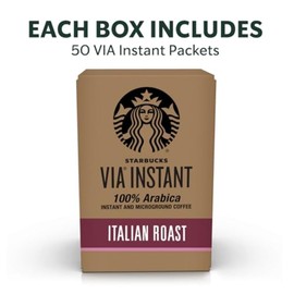 Starbucks VIA Instant Coffee, Dark Roast Coffee, Italian Roast, 100% Arabica, Single-Serve, 1 Box (50 Packets)