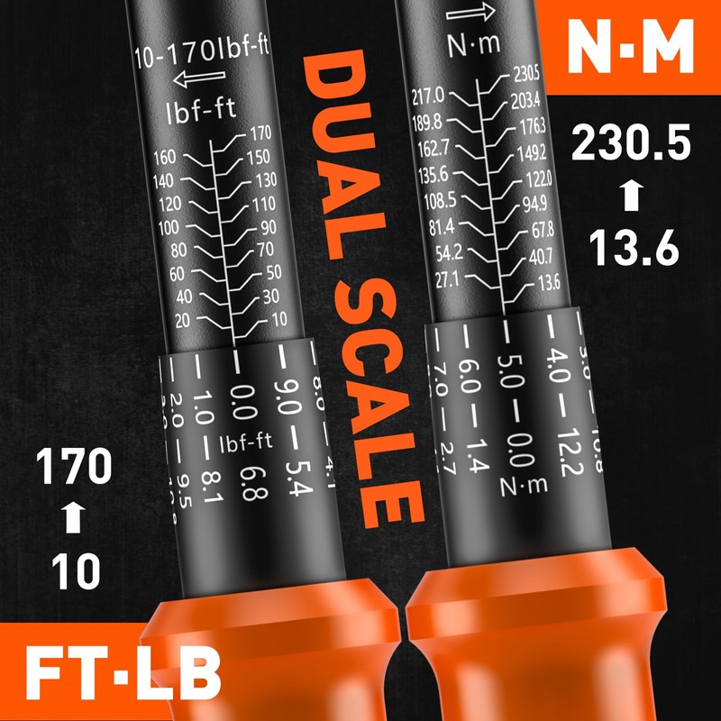 HORUSDY 1/2-Inch Drive Click Torque Wrench Set – 10–170 ft-lb