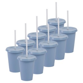 UUPZ Vasos De Plastico Reusable Set De 10, 20 y 50 Vaso Con Popote Y Tapa Plana De 12 Oz Tipo Termos Para Cafe Tapa Plana (Vaso tipo Termo Reusable/Plastic Cup)
